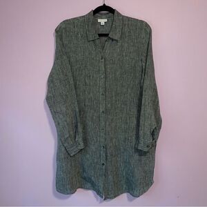 J Jill 100% Linen M Shirt in Gray Longline Lagenlook Button Collar